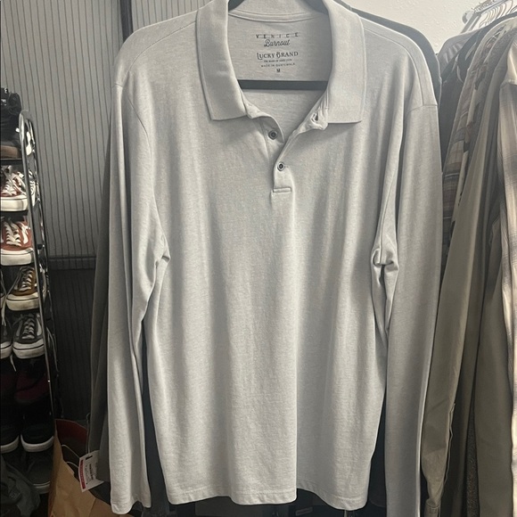 Lucky Brand Light Gray Men's Long Sleeve Polo Shirt - Picture 1 of 6